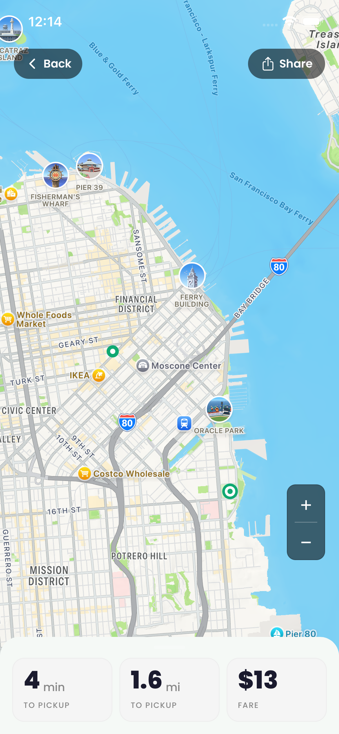 Live map showing driver location